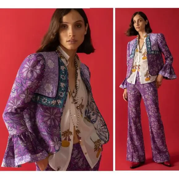 NWT Alix of Bohemia Carnaby Floral Patchwork Jacket, Purple Amethyst, Sz S